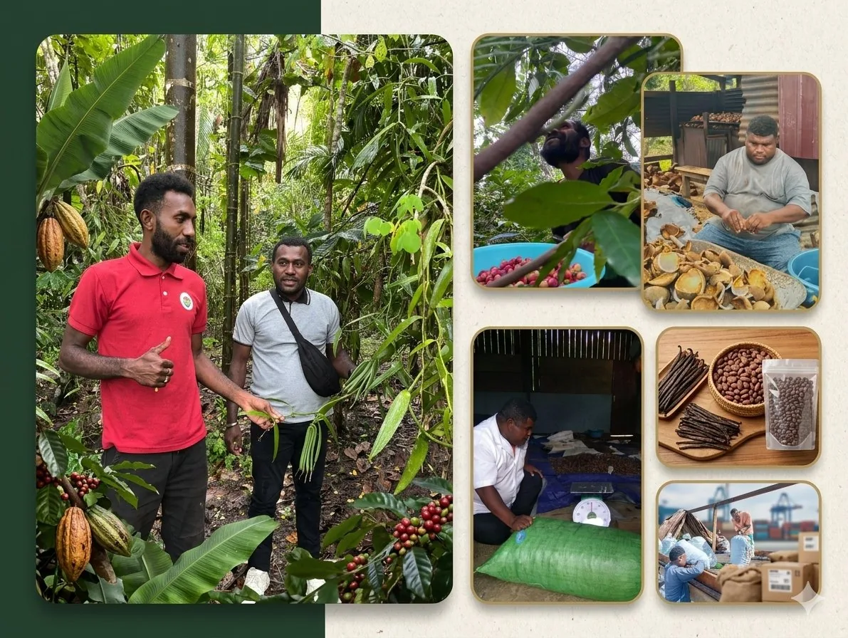 Agri Sukses Exportindo field visits, sourcing activities, product preparation, and export shipping